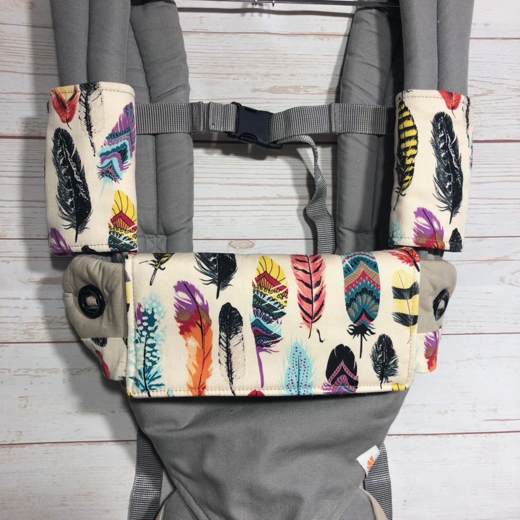 Beige tribal feather Ergo 360 teething pads, drool pads Pawda Baby