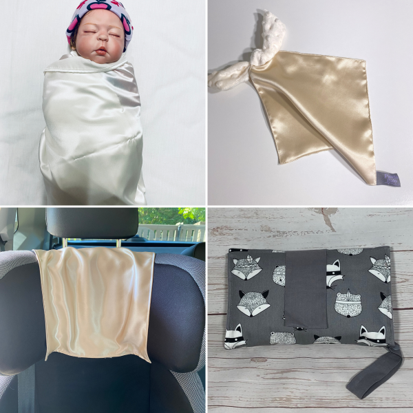 Baby shower gifts silk taggy blanket silk car head rest cover